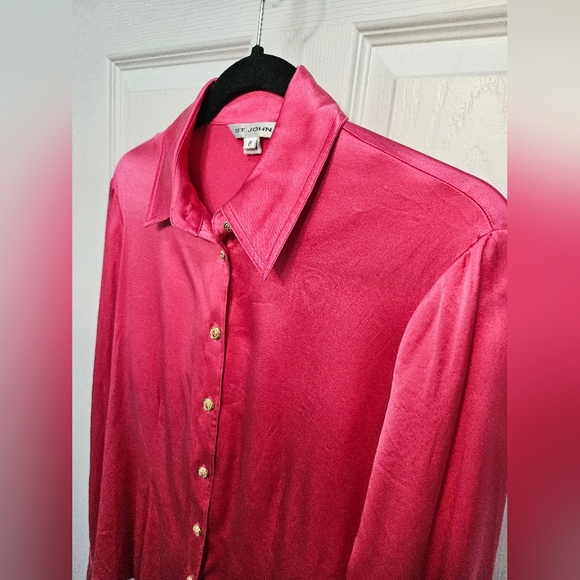 St. John Pink Silk Button Down Longsleeve Shirt - Picture 4 of 13